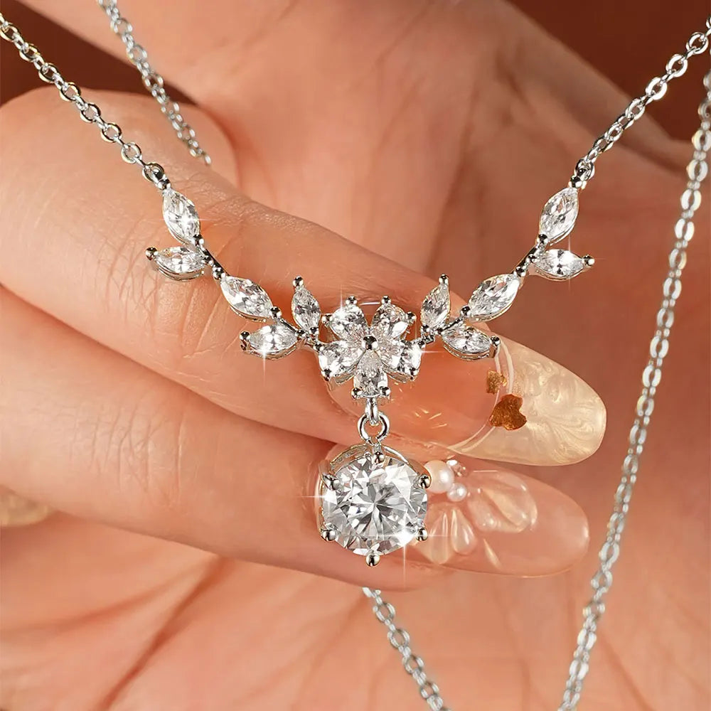 RAPRGOLD GRA Certified 2CT Moissanite Luxury Flower Pendant Necklaces for Women 14k Gold Filled Chains Neck Fine Jewelry Gifts