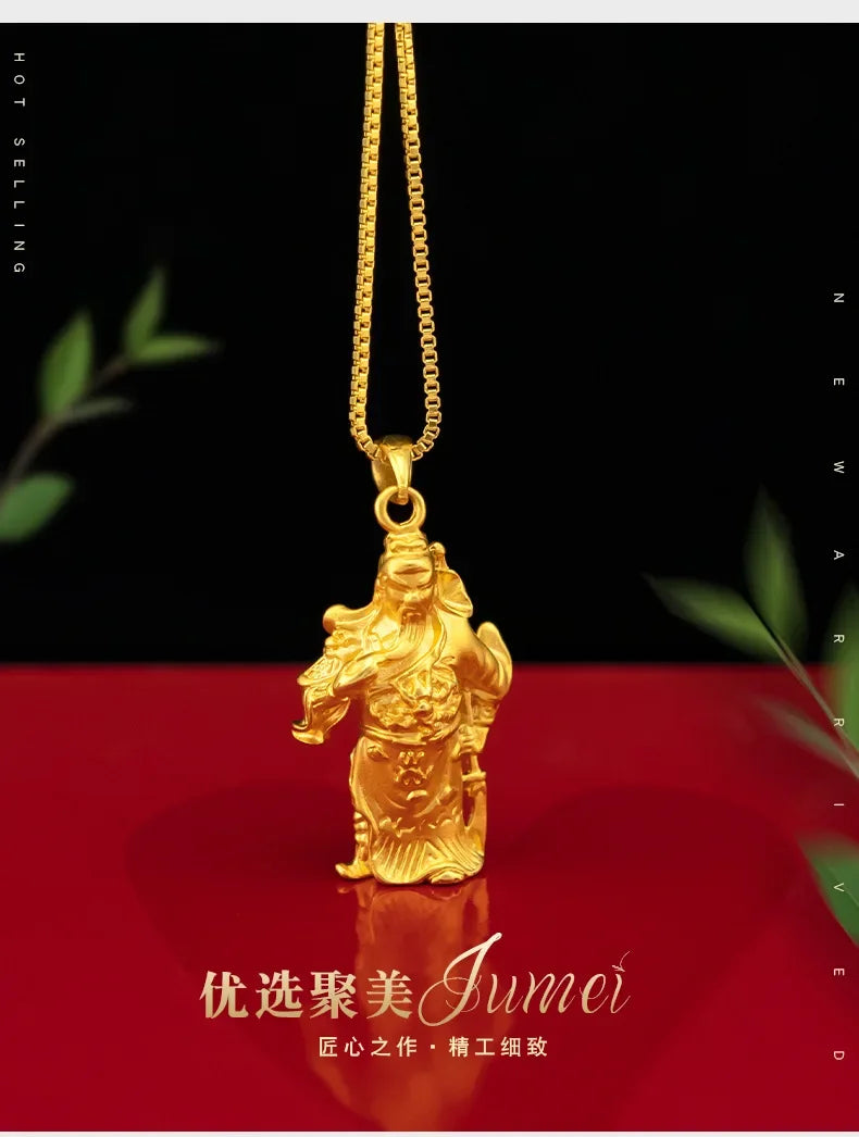 Luxury and fashionable 24K real gold 5D men and women same style Guan Gong pendant au999 gold Guan Gong necklace