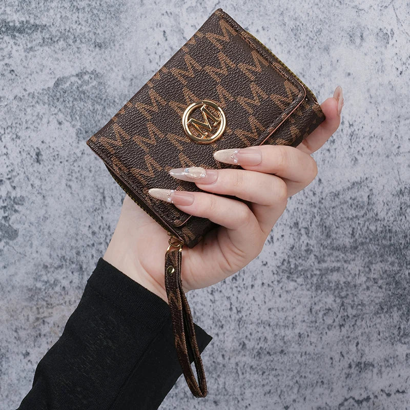 New style women's wallet, short, European and American PU high-end coin purse, printed, multi-card slots, small wallet, money cl
