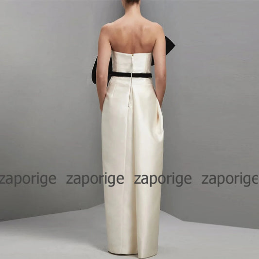 Graduation Gowns Elegant Ivory Satin Ruffles Belt Bespoke Occasion Gown Column&Sheath Strapless Long Dresses Evening Dress