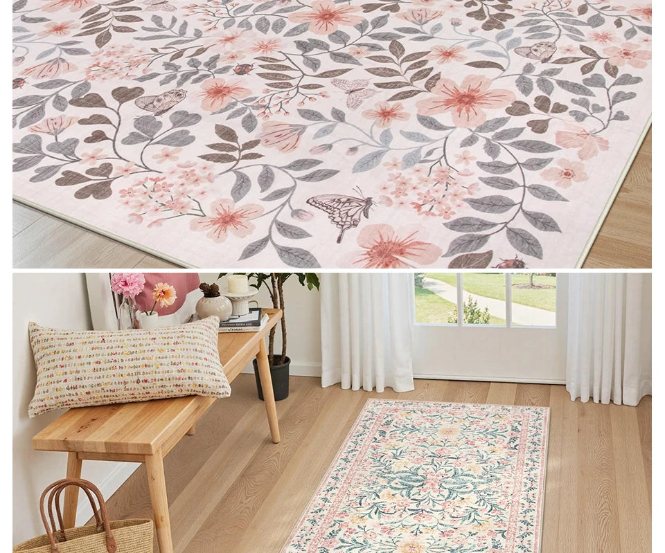 Vintage Floral BOHO Rugs Living Room Large Area Carpet Bedroom Floor Mats Foldable Machine Washable Rug Long Strip Runner Mat 러그
