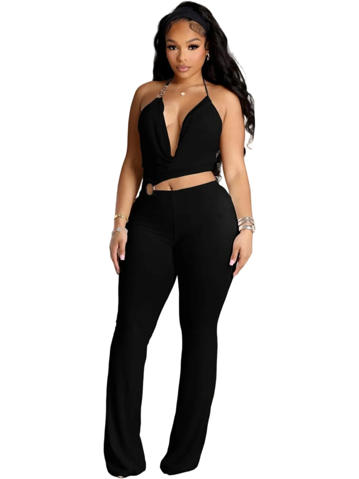 2026 Halter Neck Jumpsuits For Woman Jumpsuit Temperament Simple Style Hot Girl Slim Waist Hollow Sleeveless Solid Color Fashion
