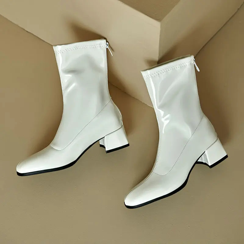 Black Thick Heel Short Boots For Women 4.5CM Fashion Back Zipper Autumn Winter Woman Shoes Square Toe Leisure Daily Ankle Boots