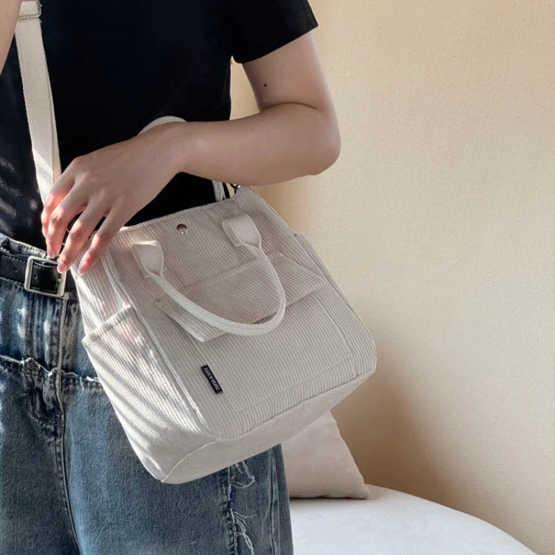 Large Capacity Corduroy Tote Bags for Work Commuting Carrying Bag College Style Student Outfit Book Shoulder Bag Shopping Bag