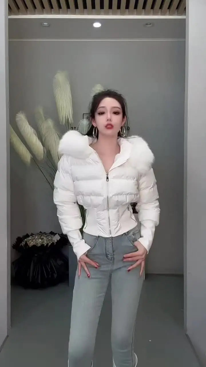 2026 Small Waist Short Cotton Clothes Large Fur Collar Heavy Industry Design Waist Slimming Versatile Fashionable Cotton Clothes