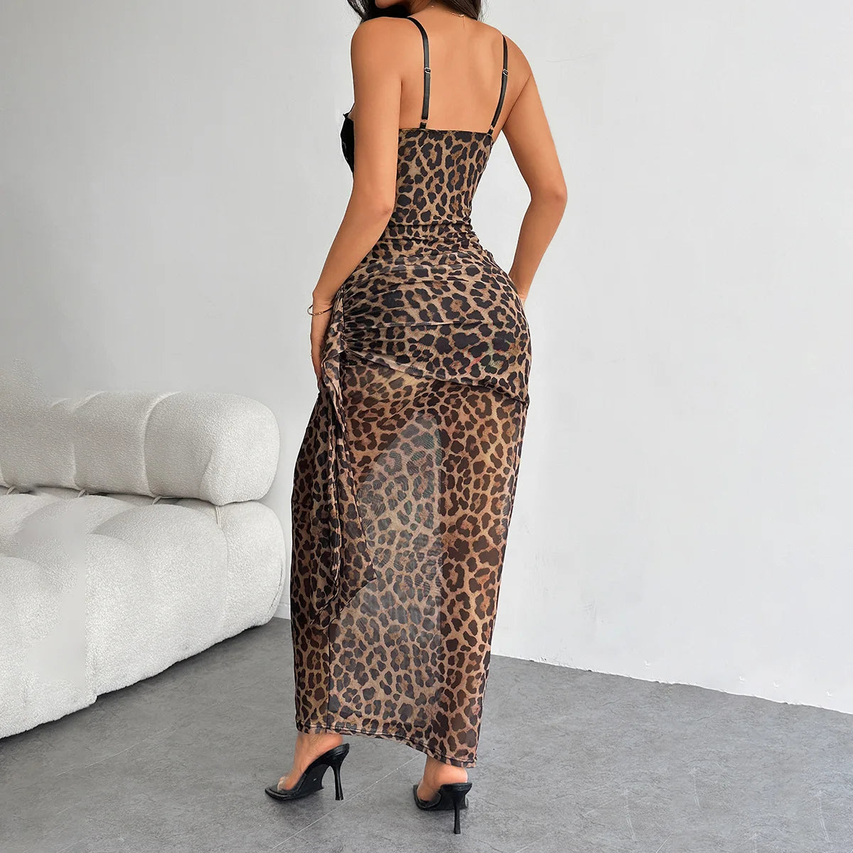 CHNMR Vintage Leopard Print Patchwork Lace Women Long Dress Sexy Off Shoulder Sleeveless Backless Bodycon Maxi Dresses for 2026