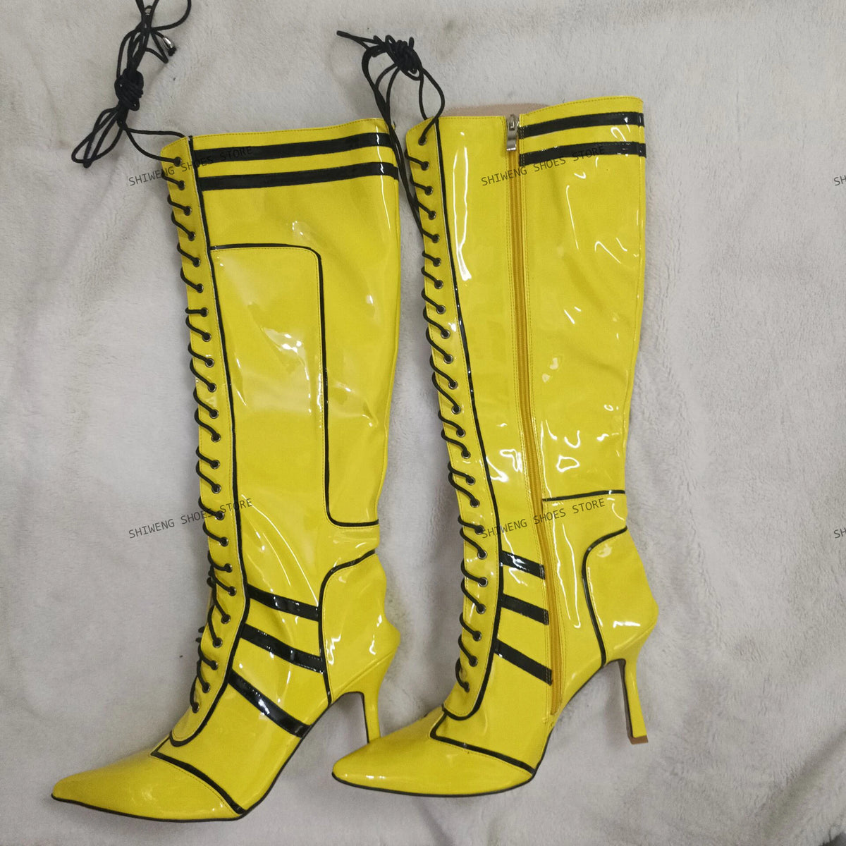 Cross Tied Sandals Boots Pointy Toe Buckles Straps Knee High Boots Summer Women Sexy Shoes Lace Up Stiletto Heels 44