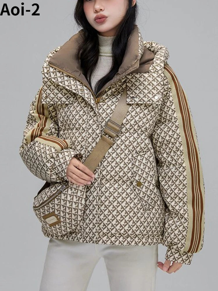 Thickened Houndstooth Down Jacket Women Winter 2023 New High Quality Korean Style Loose Bag Warm Fashion White Duck Puffer Coat