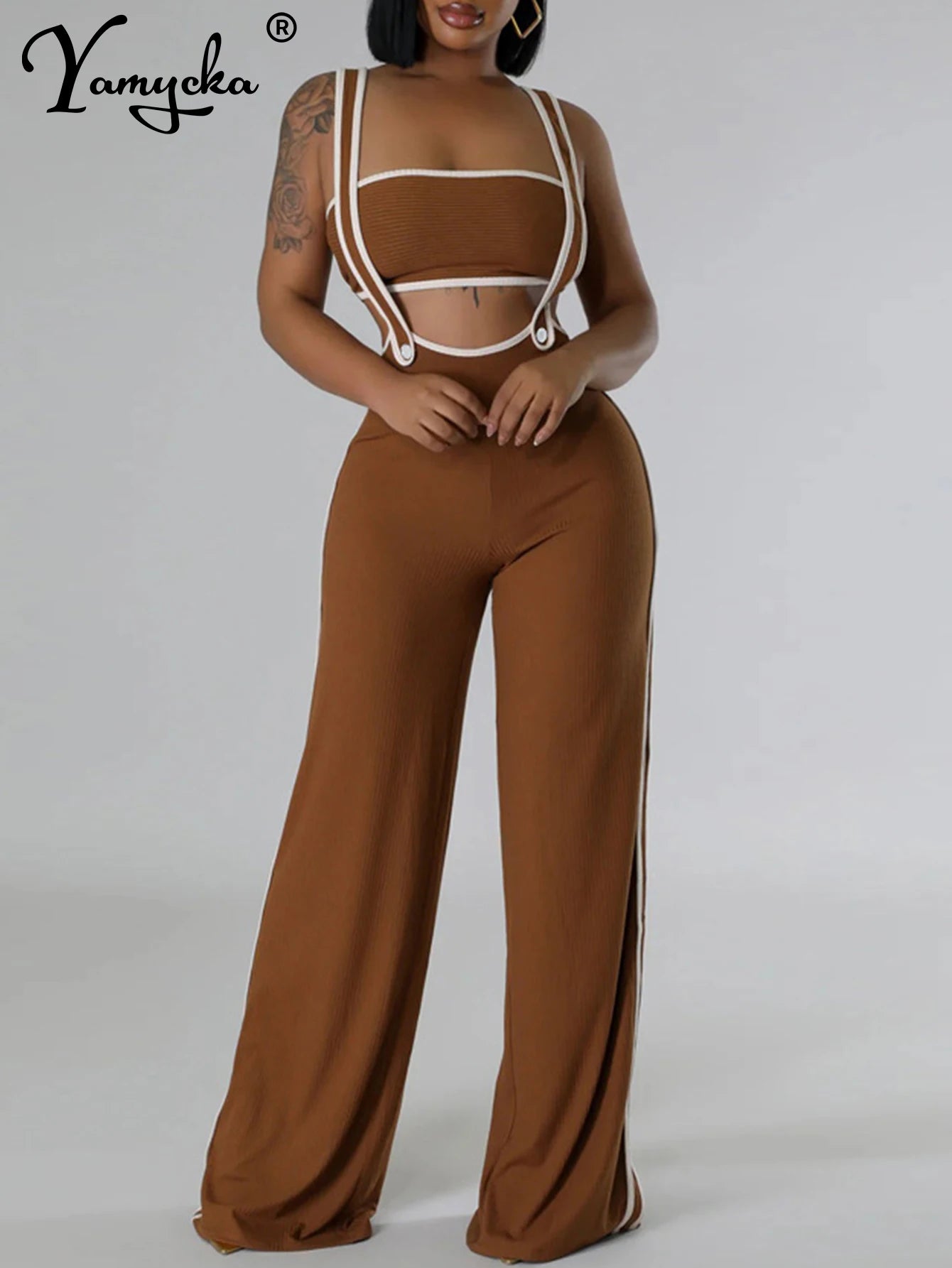 Sexy jumpsuit women pants summer casual Pants set jumpsuits Wide leg pants body party club outfits bodysuit Two pieces overalls