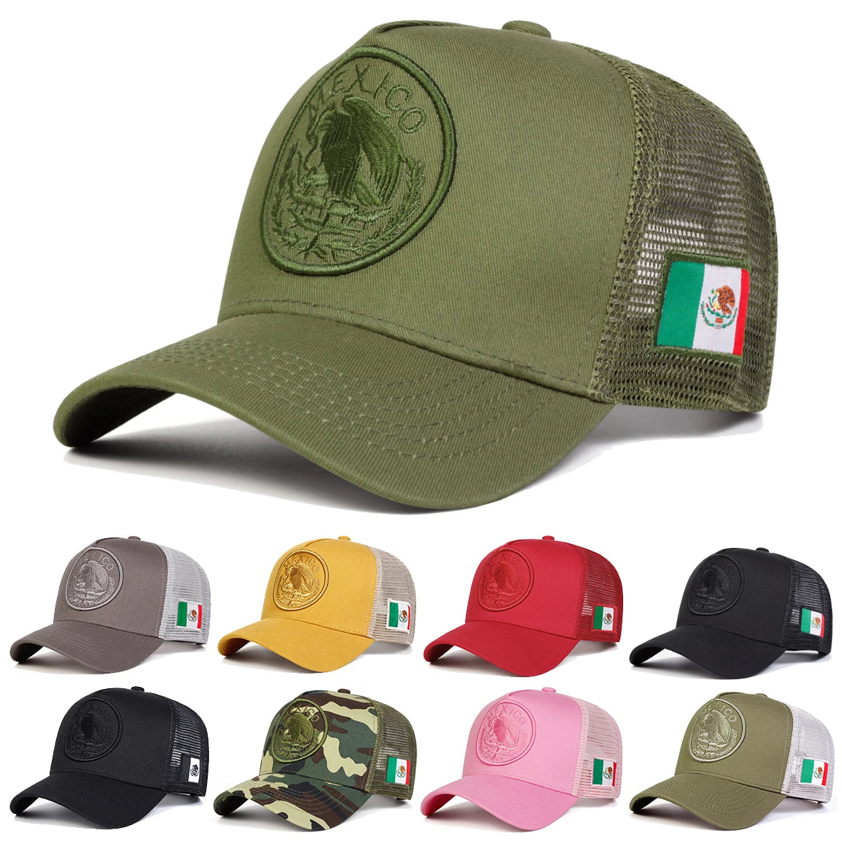 Unisex Mexican Flag Embroidery Baseball Net Caps Adjustable Casual Hats Spring and Summer Outdoor Sunscreen Hat