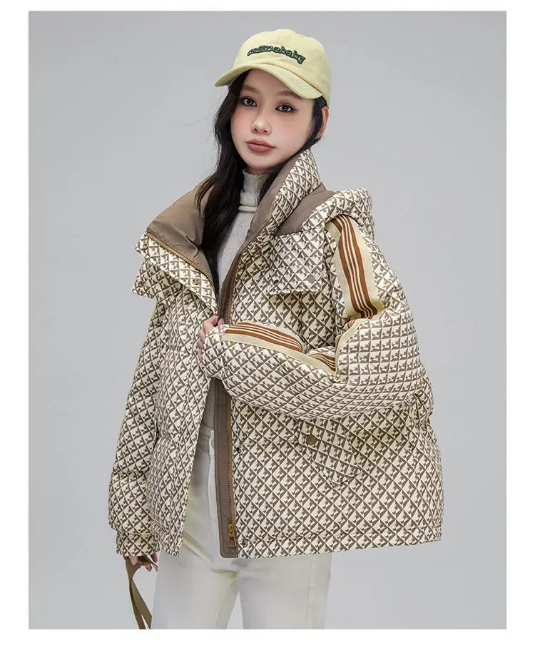 Thickened Houndstooth Down Jacket Women Winter 2023 New High Quality Korean Style Loose Bag Warm Fashion White Duck Puffer Coat