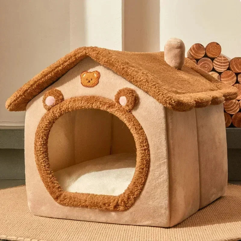 Winter Folding Pet House Kennels for Small to Medium Dogs And Cats Beds Maternity Puppy Baskets Soft Cozy Warm Shelter Mat Pet