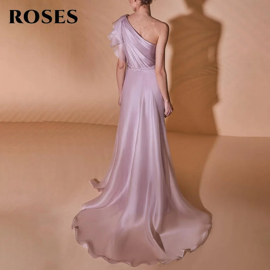 ROSES Grape One Shoulder Prom Dress Gown with Pleats Tulle Sleeveless Party Dress Trumpet Evening Dresses for Woman Customized