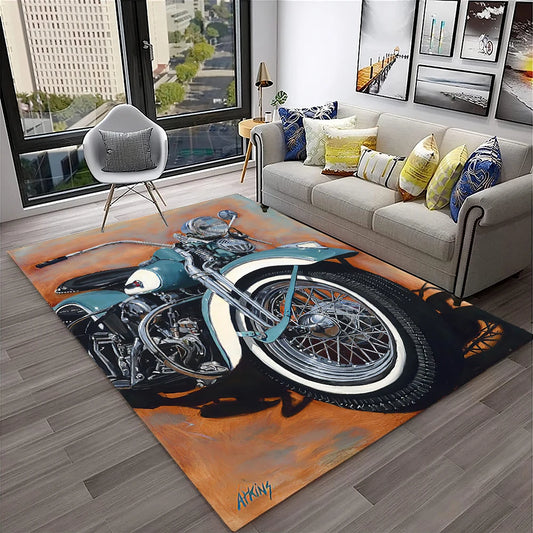 3D Retro Motorcycle Vintage Carpet Rug for Home Living Room Bedroom Playroom Sofa Doormat Decor,Kid Area Rug Non-slip Floor Mat