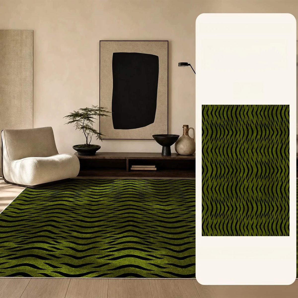 Large Area Bedroom Decor Green Carpet Retro Style Rugs for Bedroom Washable Lounge Leopard Print Floor Mat Anti-slip Bedside Rug