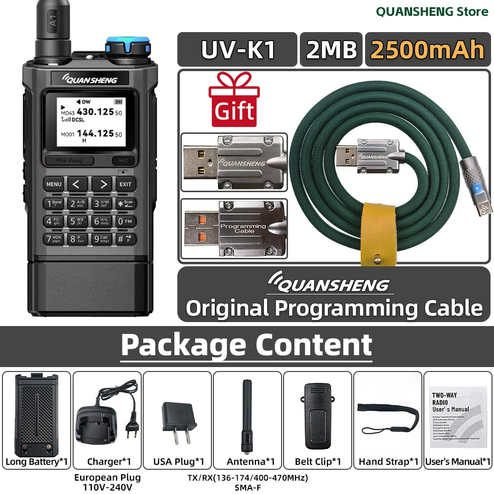 Quansheng UV K1 8 MINI Walkie Talkie Long Range Camping Emergency FM AM Ham Communication Radio Transceiver Wireless Set Walkier