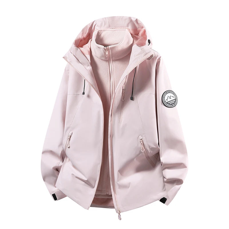 CHRLCK Men Women Hiking 3IN1 Jackets Waterproof Fleece Windproof Windbreaker Camping Climbing Trekking Outdoor Jacket Autumn
