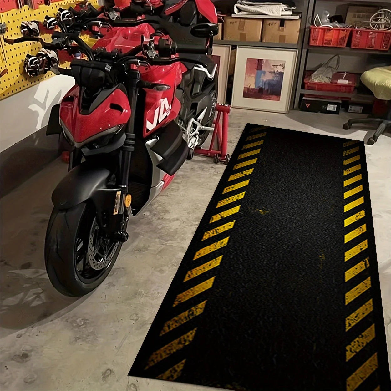VIKAMA Black Sports Vitality Style Long Carpet Cool Motorcycle Mat for Car And Bicycle Parking