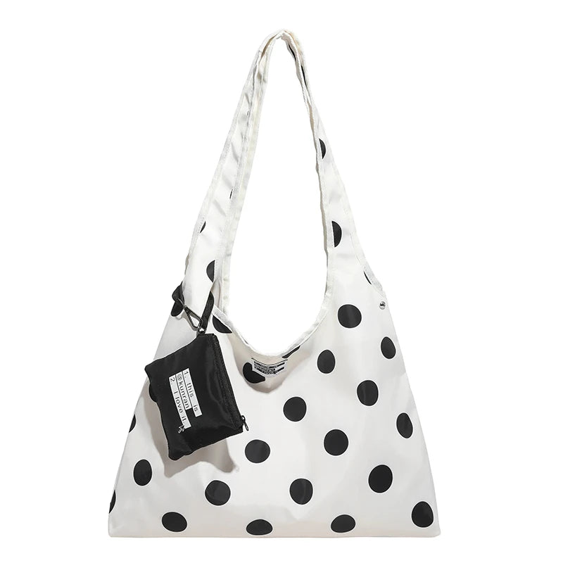 New Large Capacity Tote Handbag Polka Dot Shoulder Bag Fashion Top-Handle Bags Vintage Hobo Bucket Bag Commuting Underarm Pouch
