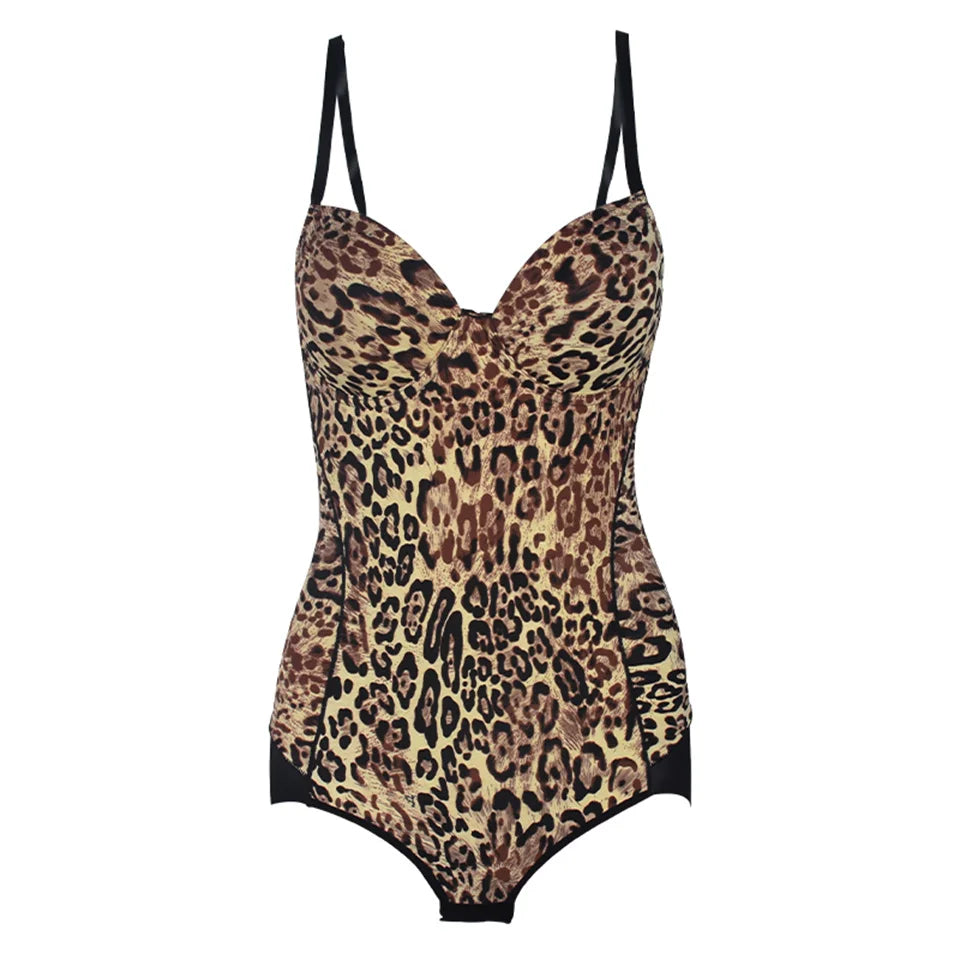 Printing Leopard Bodysuit For Women Holiday Tight Leotard With Underwire Cup