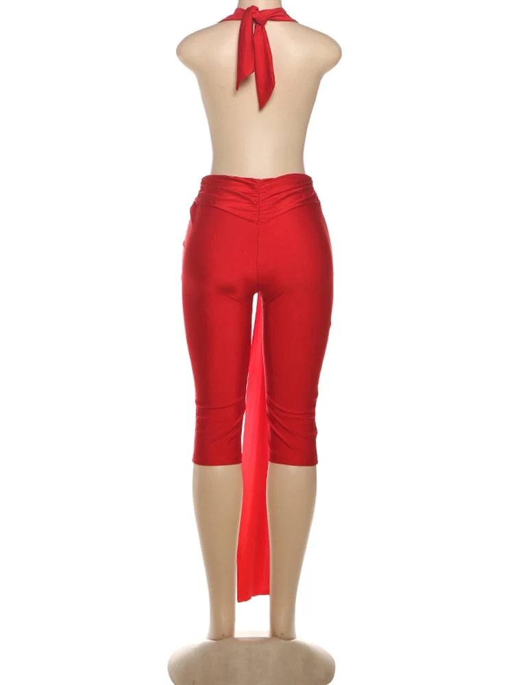Weird Puss Ribbon Halter Romper Women Backless Patchwork Sleeveless Elastic Workout Activewear Midnight Activity Slim Playsuits