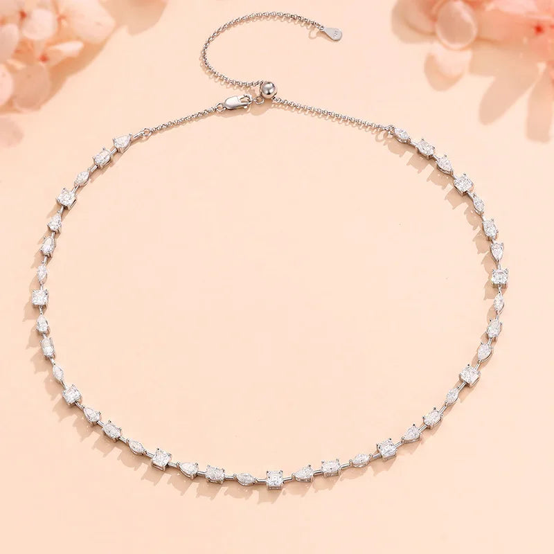 OEVAS 11.45cttw Full Moissanite Choker Necklace for Women S925 Silver Lab Diamond Wedding Party Luxury NeckChain Fine Jewelry