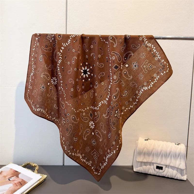 70*70cm Luxury Cashew Square Scarves For Women Soft Stain Neck Scarf Shawl Warp Elegant Neckerchief Bandanas Paisley Print Hijab