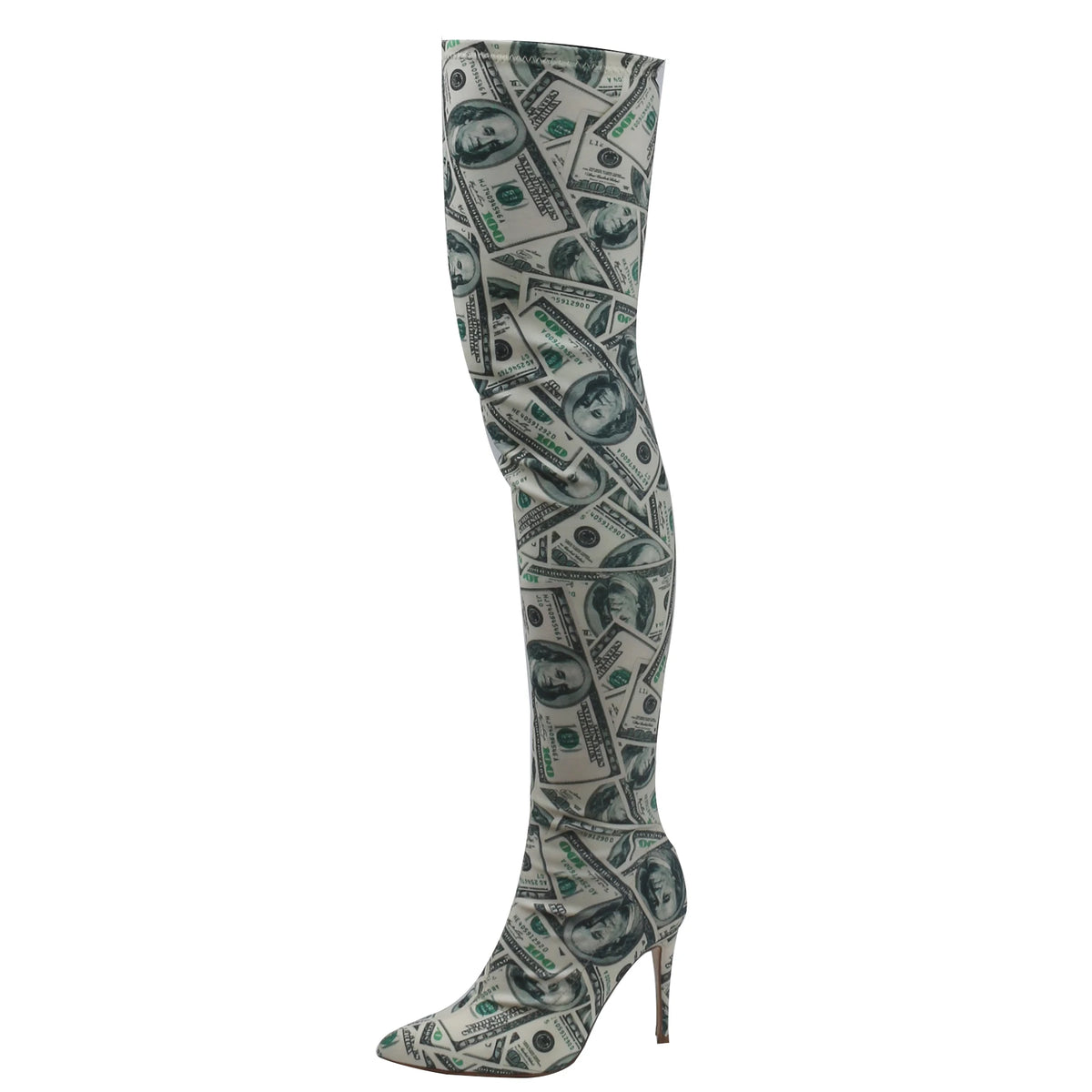 Dollar Printed Stretch Thigh Boots Pointed Toe Thin High Heel Slim Leg Elastic Over The Knee Boots Women Fall Fashion Long Boots