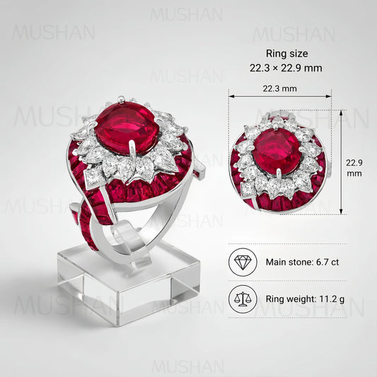 MuShan Luxury Jewelry 925 Sterling Silver Ring Band Lab Grown Pigeon Blood Red Ruby Gemstones Rings Women S925 Silver Jewelry