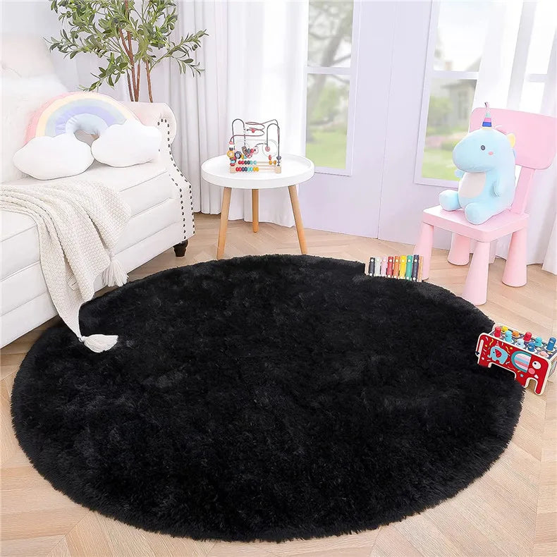 Round Fluffy Soft Area Rugs for Kids Room Princess Castle Plush Shaggy Carpet Cute Circle Nursery Rug Home Decor Circular Carpet