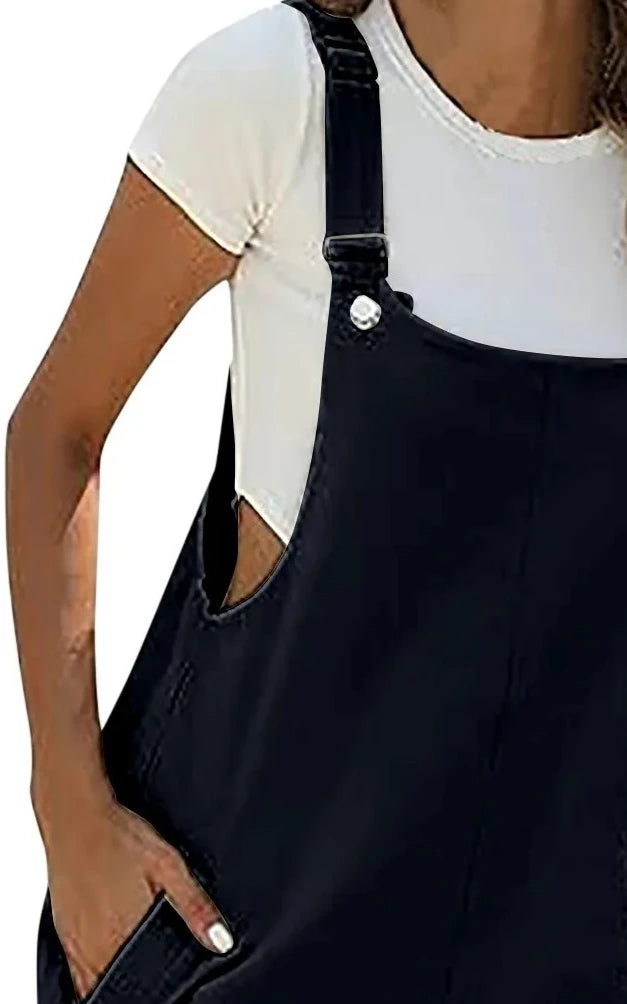 Plus Size 1XL-5XL Women's Fashionable Solid Color Overalls Women Casual Short Overalls