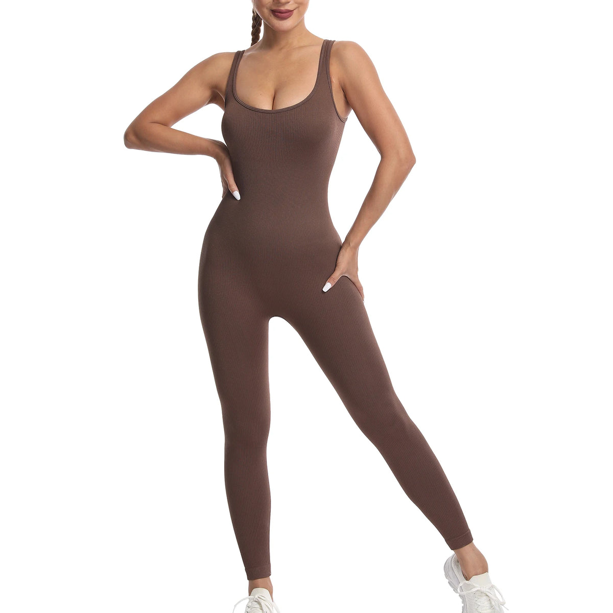 Women's Solid Color Threaded Vest Jumpsuit, Sports Fitness yoga Suit, Jumpsuit