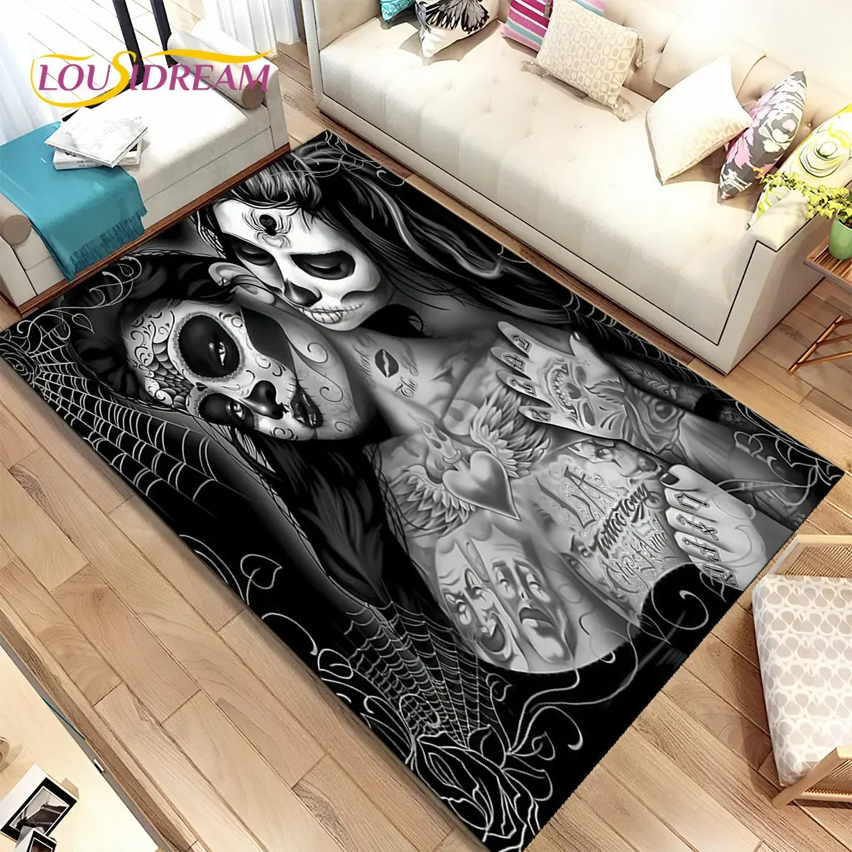 Gothic Horror Female Skull Dead Girl Area Rug,Carpet Rug for Home Living Room Bedroom Sofa Doormat Decor,kids Non-slip Floor Mat