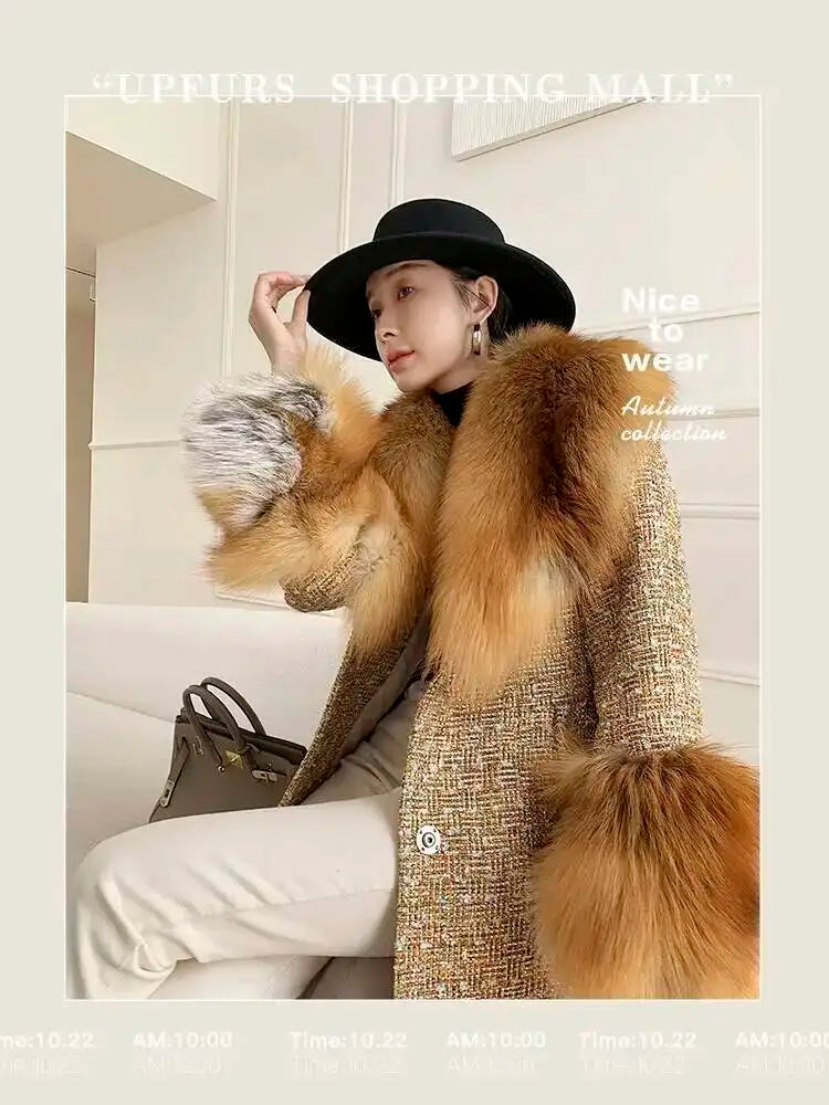 Large Size Winter Real Fur Collar Cuffs Set Neck Warmer Women Fur Shawl Furry Fluffy Fox Fur Scarf Luxury Scarves Coat Decor