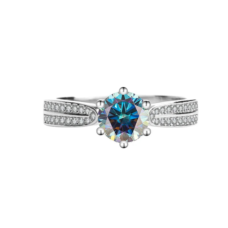 Women's PT950 Platinum Ring - 1 Carat Moissanite Star Queen Style, Six-Claw Setting, Perfect for Wedding & Proposal