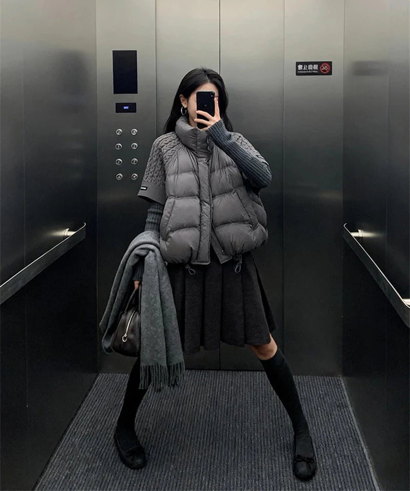 Women's Vest Autumn Winter Sleeveless Down Jacket Loose Casual Stand Collar Pocket Puffer Waistcoat Coat Female Trendy Outerwear