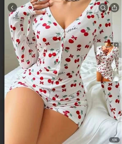 2026 Summer New Women's Printed Casual Homewear Convertible Jumpsuit Pajamas That Can Be Worn Outside Onesies for Adults Women