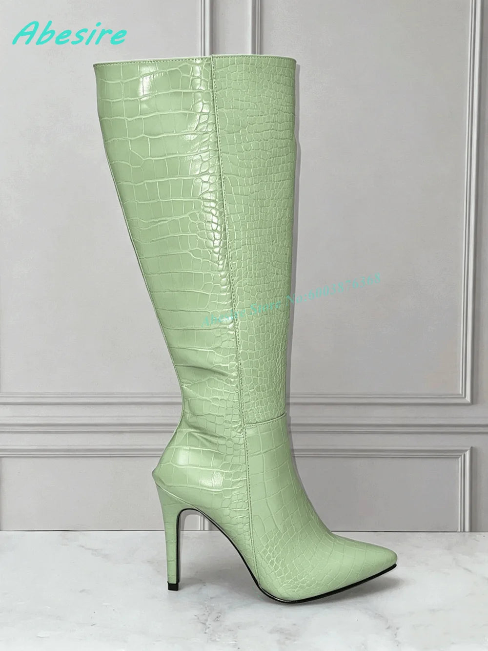 White Faux Fluffy Fur Knee High Boots Pointed Toe Stiletto Heels Side Zipper Women's Boots Spicy Girls Fashion Show Winter Shoes
