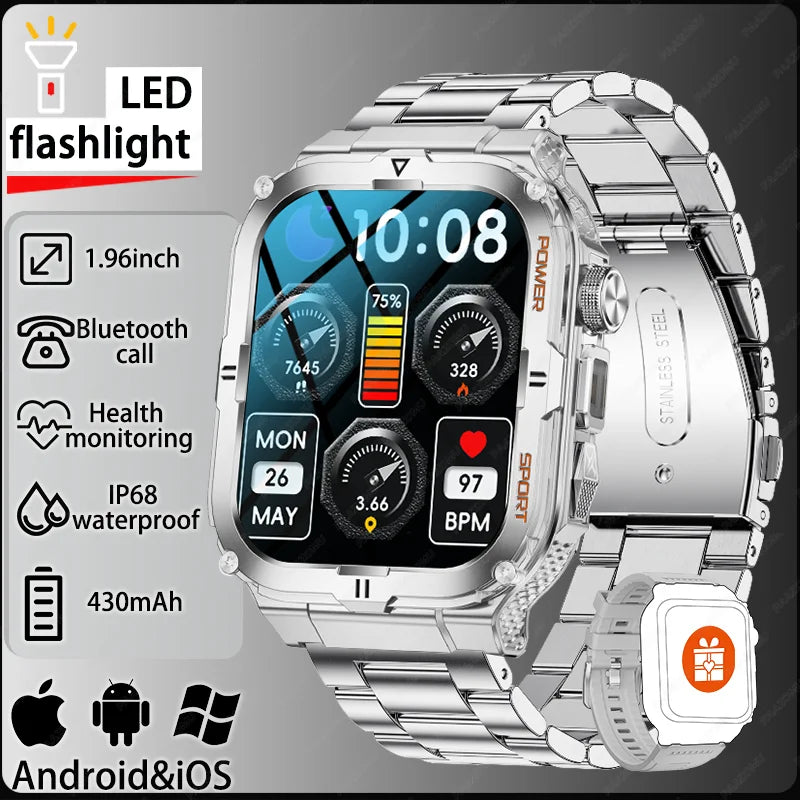 New Men's Smart Watch LED Flashlight waterproof Outdoor Sports Watch Health Monitoring Fitness tracker Suitable for IOS Android
