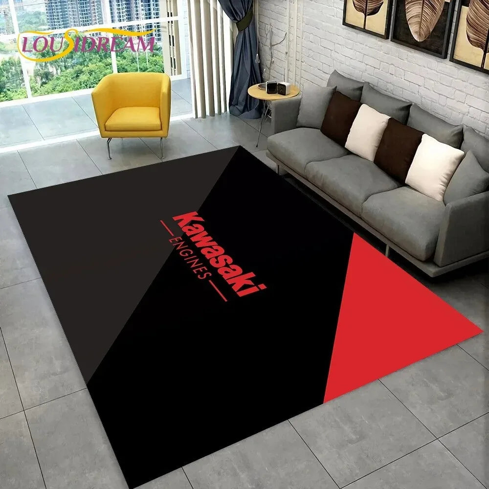 Kawasaki NEW 3D Motorcycle Pattern Carpet Living Room Decor Home Area Rug Flannel Floor Mat Non-Slip Doormat for Home Decor Rug