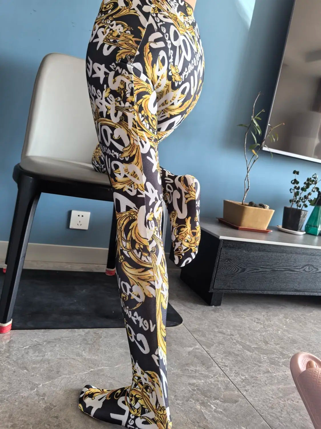 No elastic leopard print seam high waist tights yoga pants Plus size women sports tight leggings