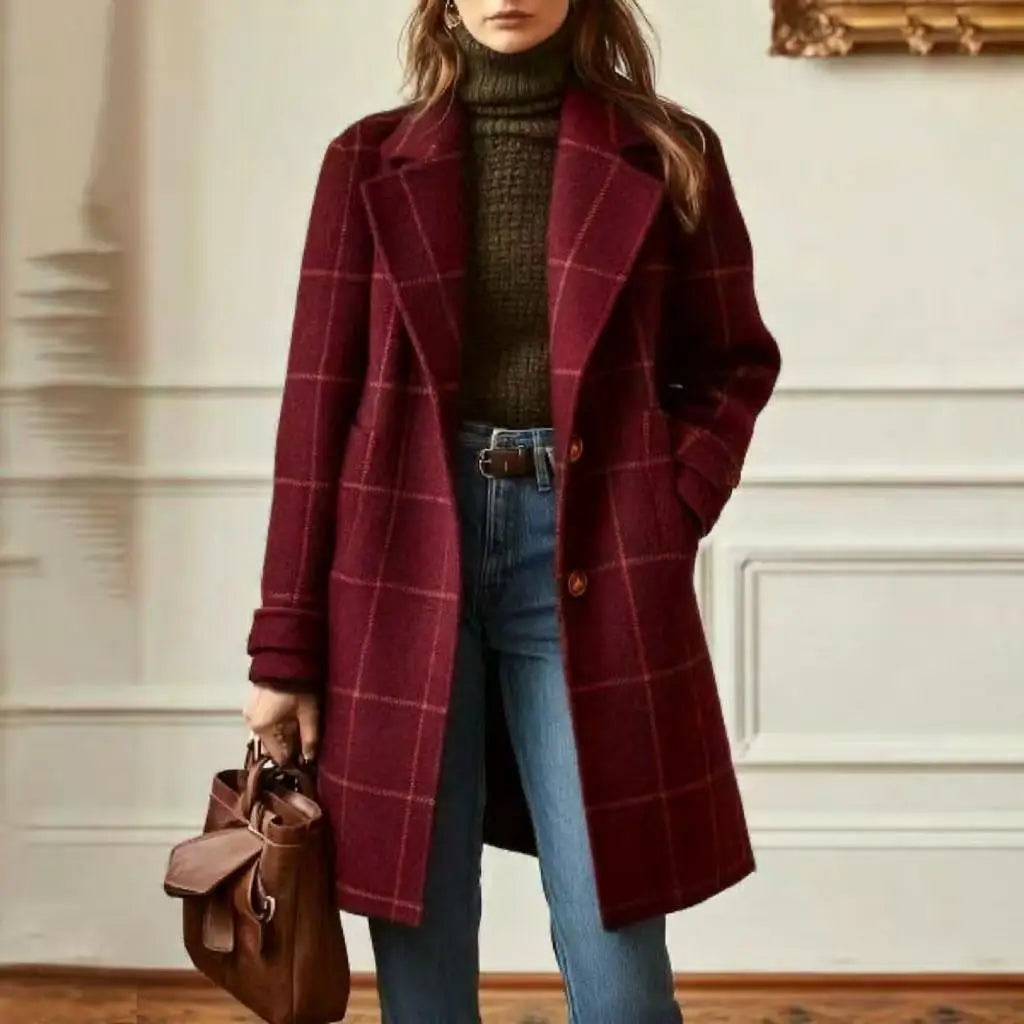 Winter Women's Wool Mid Length Coats Jackets Blends Plaid Turn Down Collar Coat Thick Warm Y2k Streetwear Jacket Work Outerwear