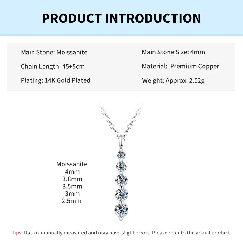 Rrjzz 5-Stone Moissanite Pendant Necklace D Color VVS1 Round Lab Diamond 14k Gold Silver Plated Necklace Jewelry Gifts with GRA