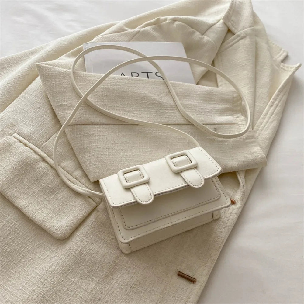 Fashion Mini Messenger Bags Solid Color Buckle Shoulder Bag PU Leather Crossbody Bags Ladies