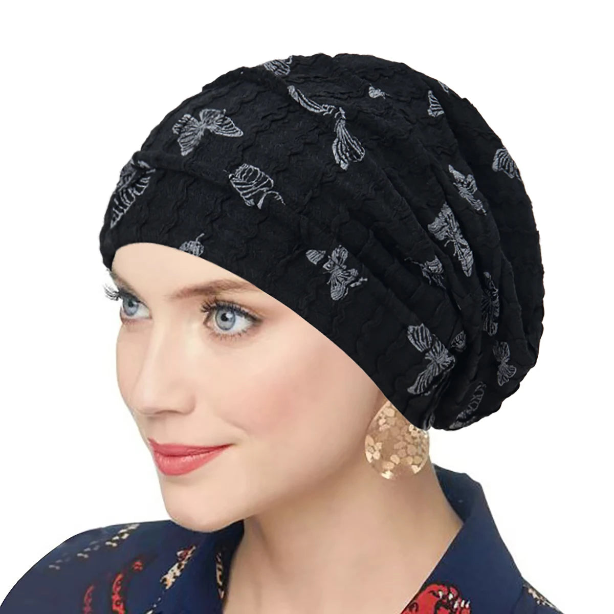 Butterfly Print Women Turban Indian Hat Muslim Hijab Bonnet Hair Loss Headscarf Chemo Cap Headwear Bandanas Turbante Mujer