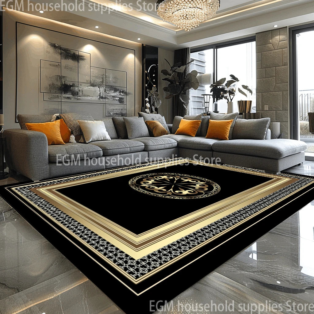 European Style Luxury Large Rugs for Living Room Black Gold Parlor Sofa Carpet Non-slip Easy Cleaning Soft Rug Coffee Tables Mat