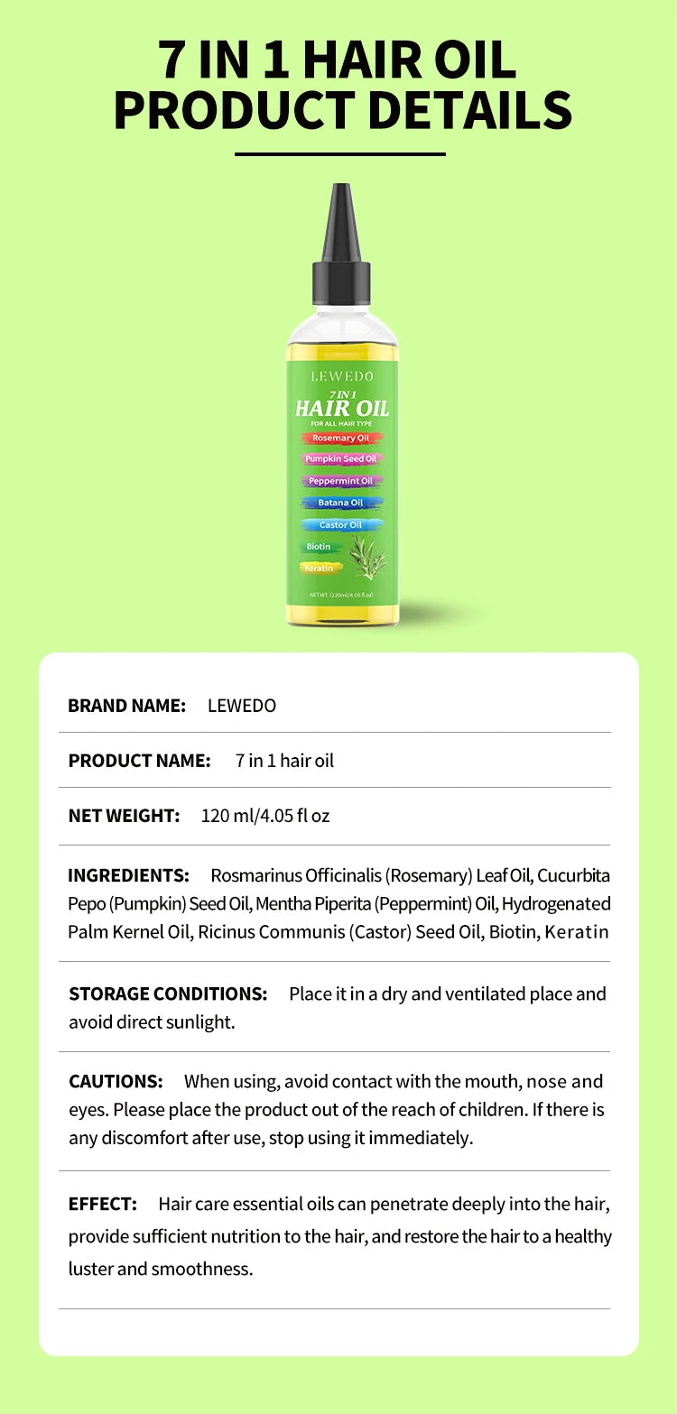7-IN-1 Hair Oil Rosemary Hair Oil Strengthening Thick Hair Oil Batana Castor Nourishing Moisturizing Smoothing Anti Hair Loss