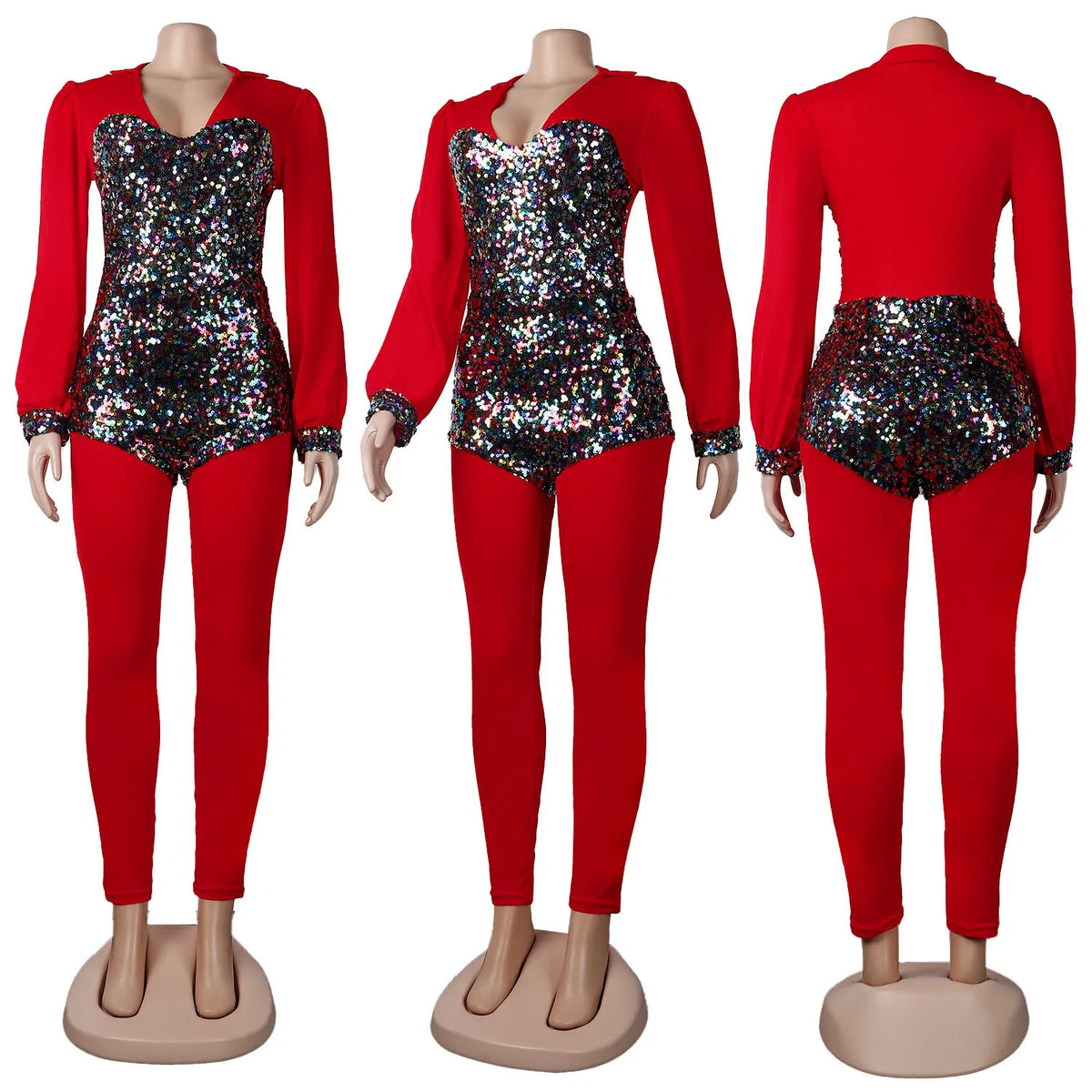 Sequined Club Pencil Jumpsuit Sexy Women V-neck Bodycon Autumn Sequins Party Overalls Romper