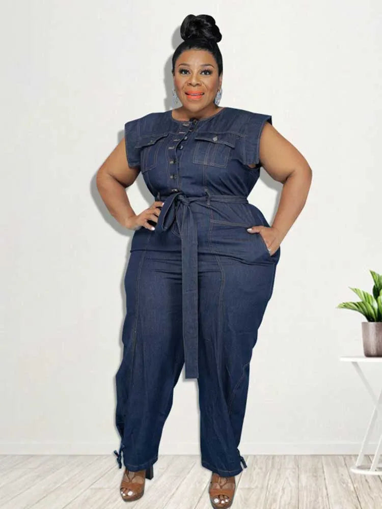 Women Clothes Summer Denim One Piece Overalls Casual Elegant Long Jumpsuits Female Pants Jumpsuit Plus Size Jean Jumpsuit