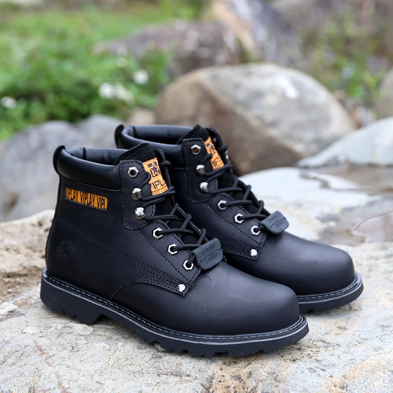 Men Boots Leather Shoes Men Popular Comfy Spring Autumn Shoes Working Ankle Boots Waterproof Shoes Lovers Shoes Yellow Boots